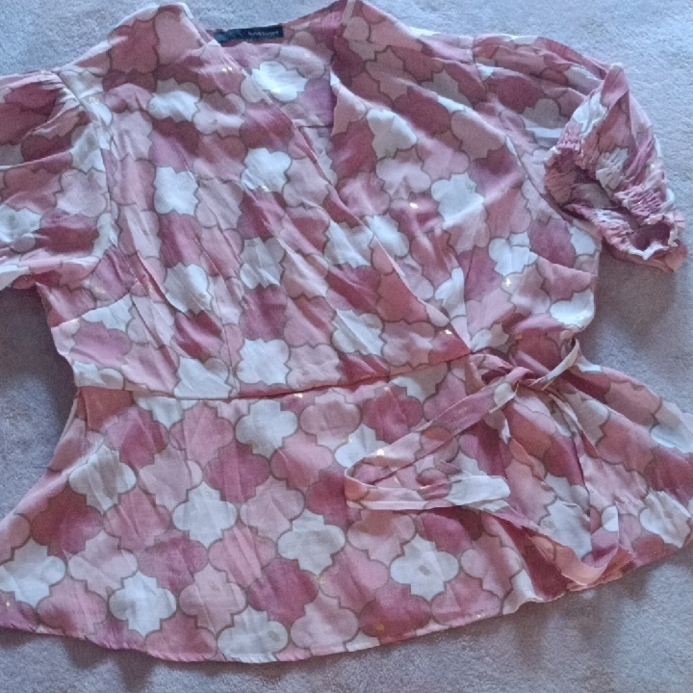 Pink and White Wrap Top